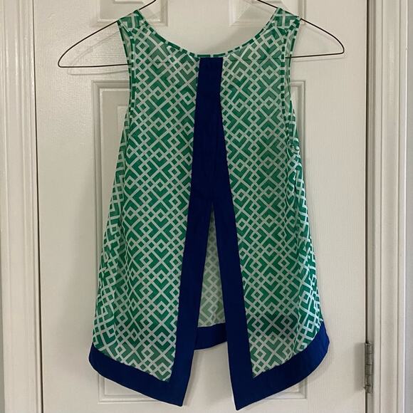 CHARMING CHARLIE • Green + Navy Printed Sheer Tank Top - Picture 5 of 5